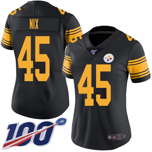 Women Pittsburgh Steelers Football #45 Limited Black Roosevelt Nix 100th Season Rush Vapor Untouchable Nike NFL Jersey
